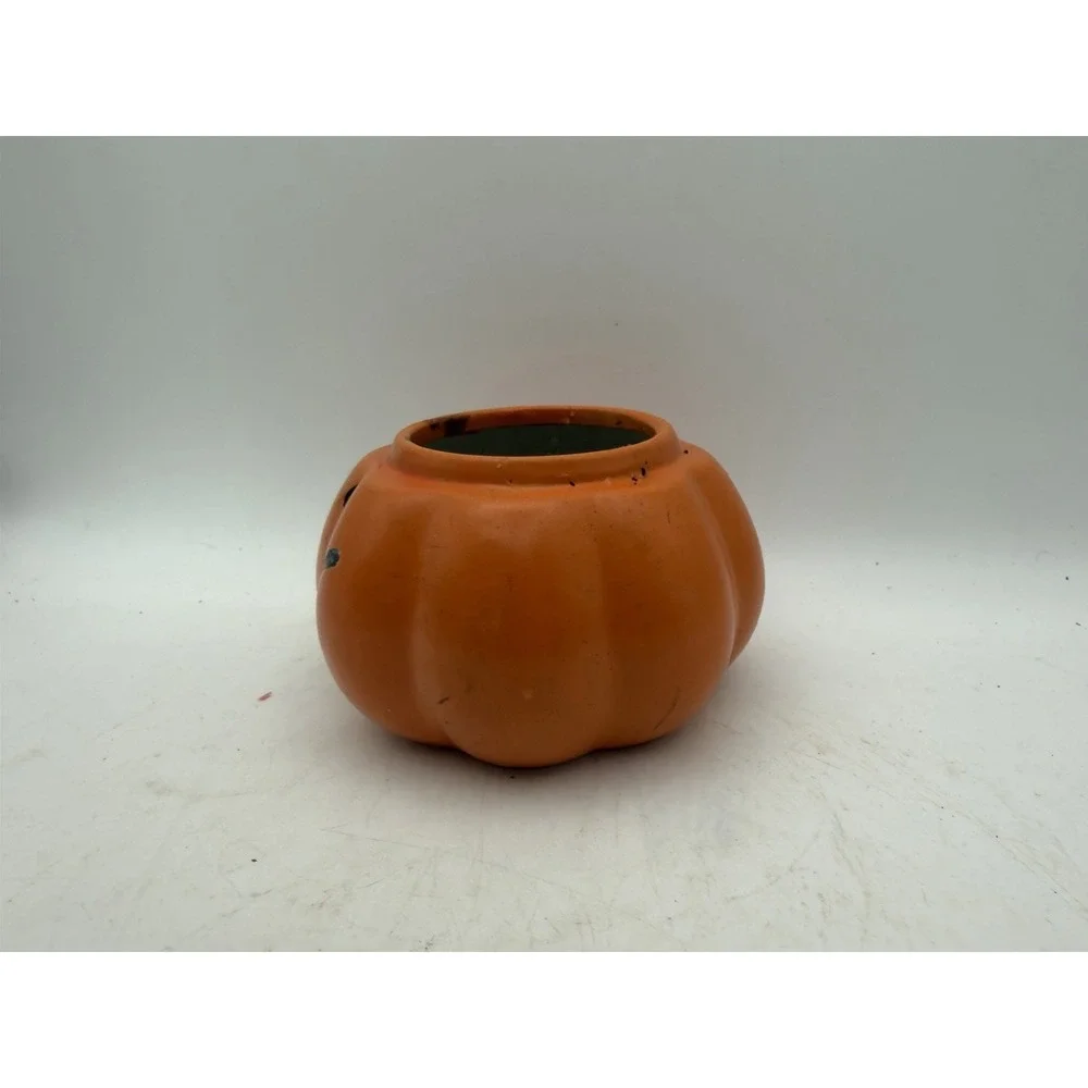 Halloween Jack O Lantern Pumpkin Ceramic Candle Holder Orange Black Decor